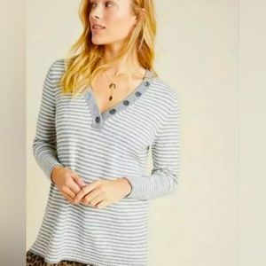 Anthropologie Serena Gray & White Striped Sweater Size XXS